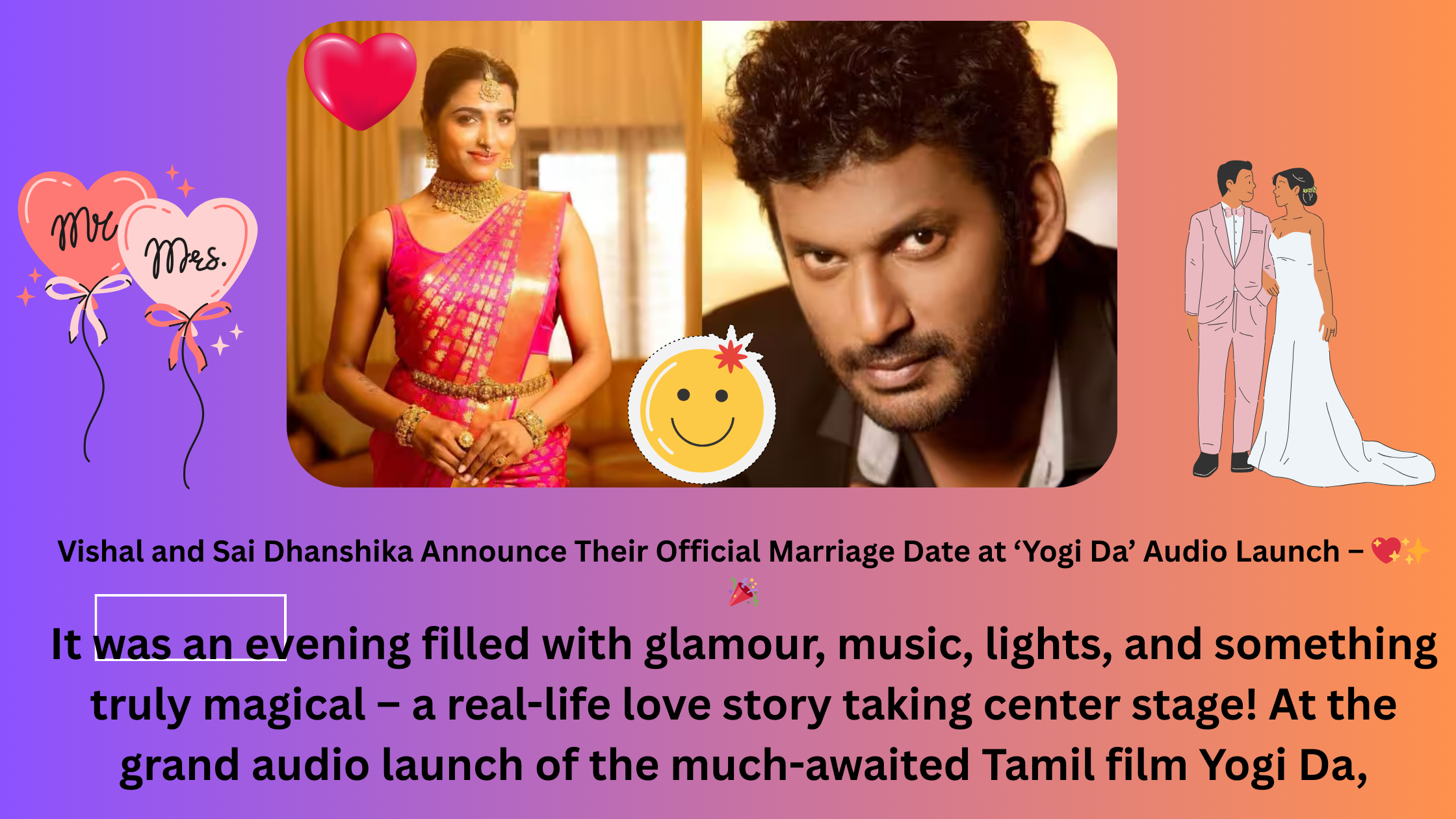 Vishal and Sai Dhanshika Announce Their Official Marriage Date at ‘Yogi Da’ Audio Launch – 💖✨🎉